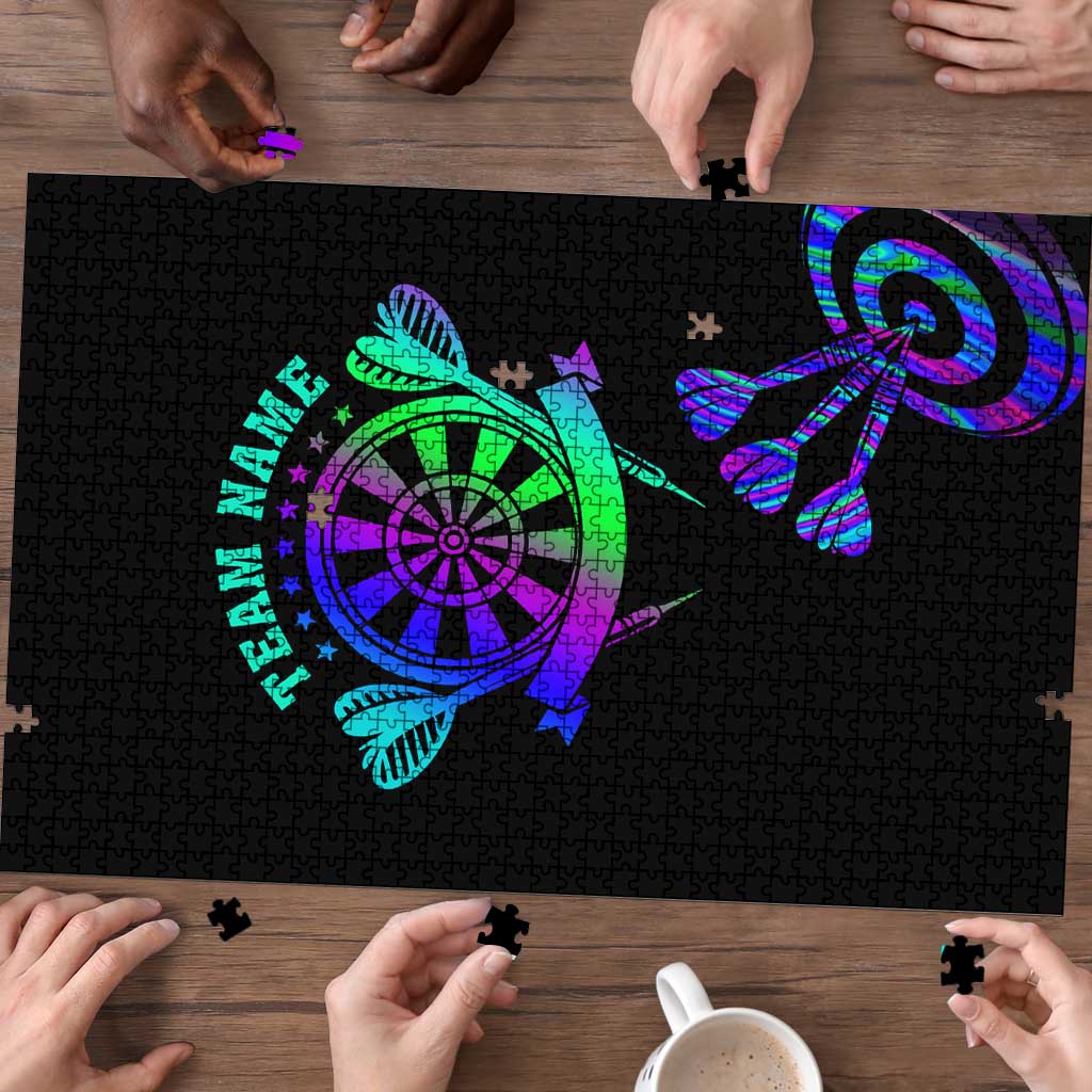 Neon Dartboard Darts Puzzle with Colorful Target and Psychedelic Swirl Pattern - Wonder Print Shop