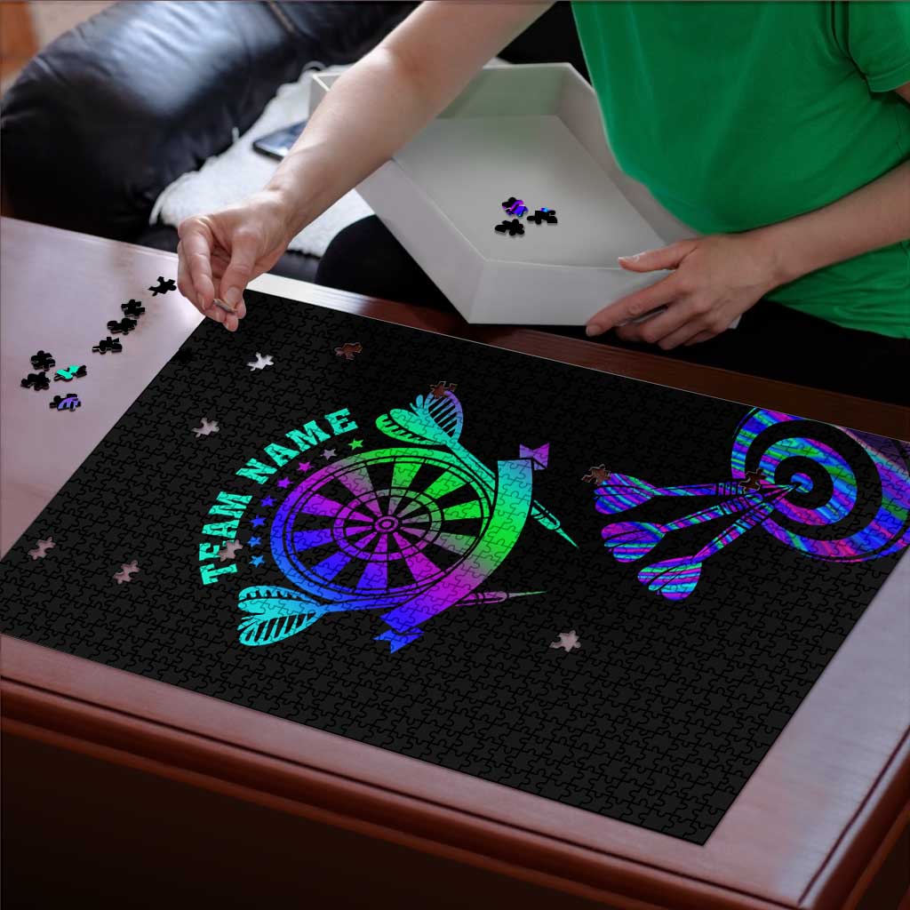 Neon Dartboard Darts Puzzle with Colorful Target and Psychedelic Swirl Pattern - Wonder Print Shop
