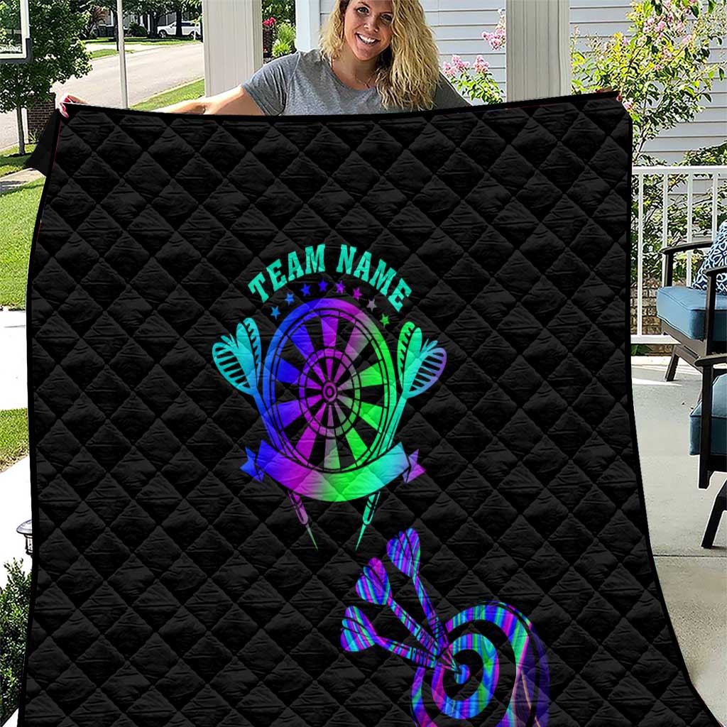 Neon Dartboard Darts Quilt with Colorful Target and Psychedelic Swirl Pattern - Wonder Print Shop