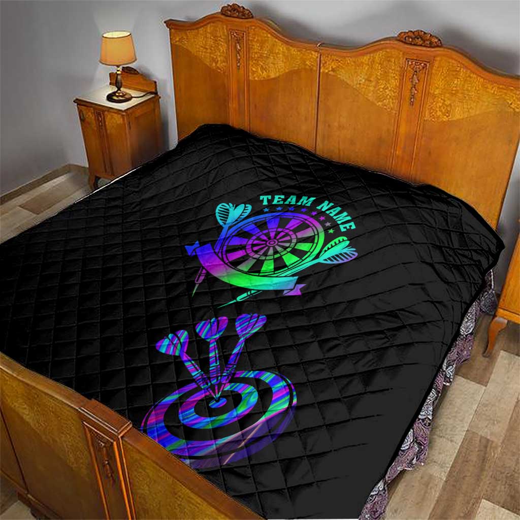 Neon Dartboard Darts Quilt with Colorful Target and Psychedelic Swirl Pattern - Wonder Print Shop