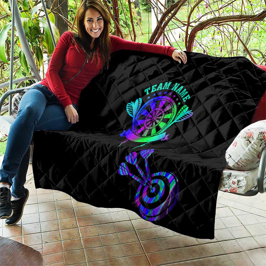 Neon Dartboard Darts Quilt with Colorful Target and Psychedelic Swirl Pattern - Wonder Print Shop