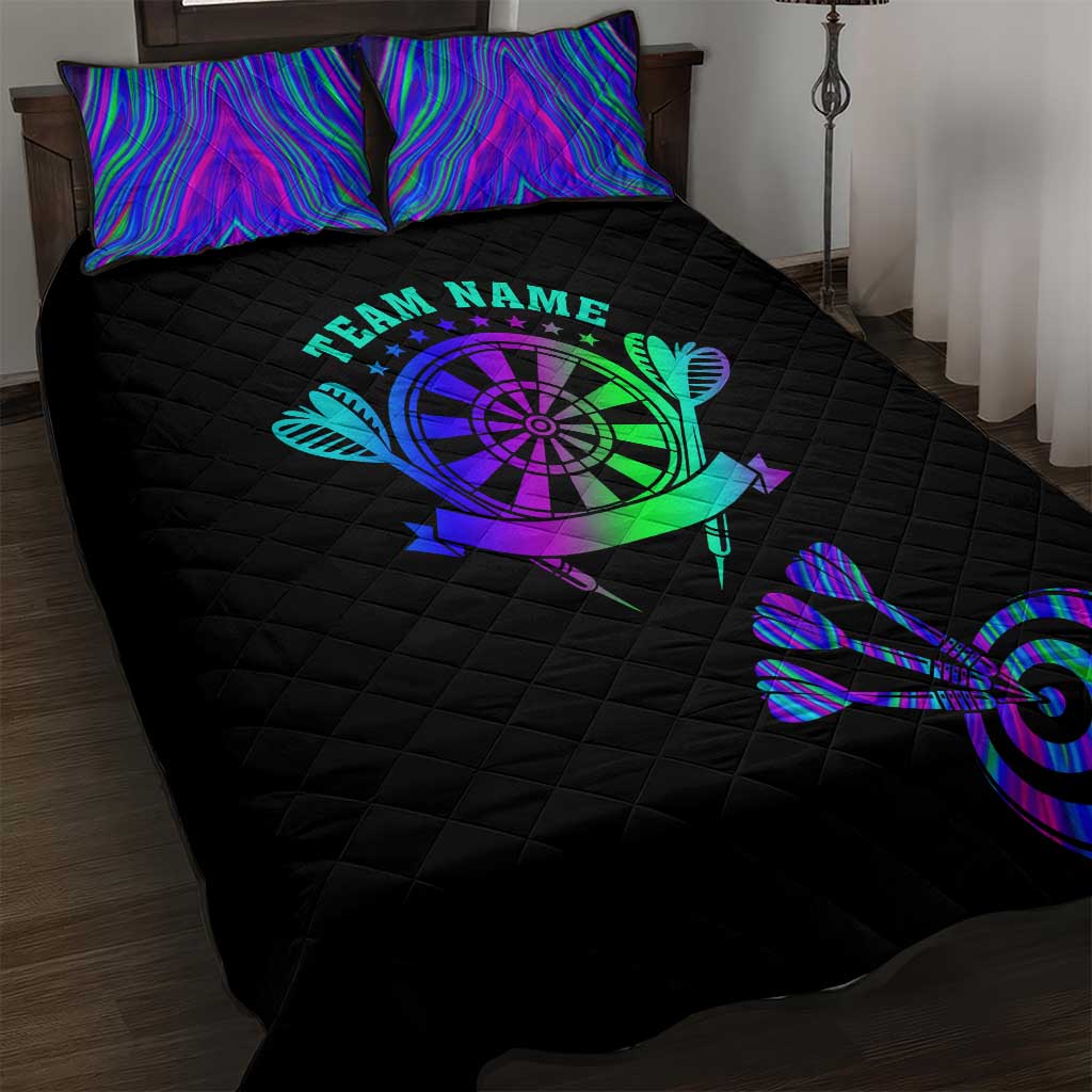 Neon Dartboard Darts Quilt Bed Set with Colorful Target and Psychedelic Swirl Pattern - Wonder Print Shop