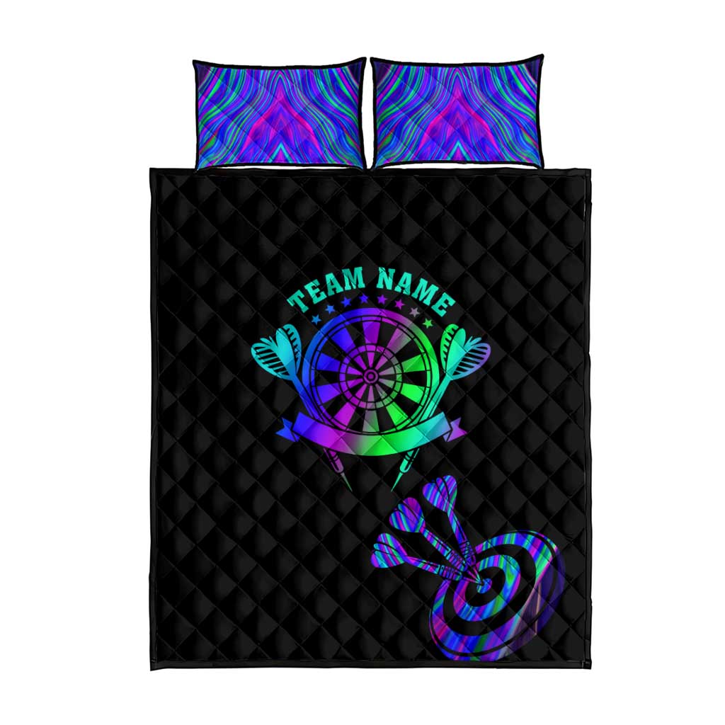 Neon Dartboard Darts Quilt Bed Set with Colorful Target and Psychedelic Swirl Pattern - Wonder Print Shop