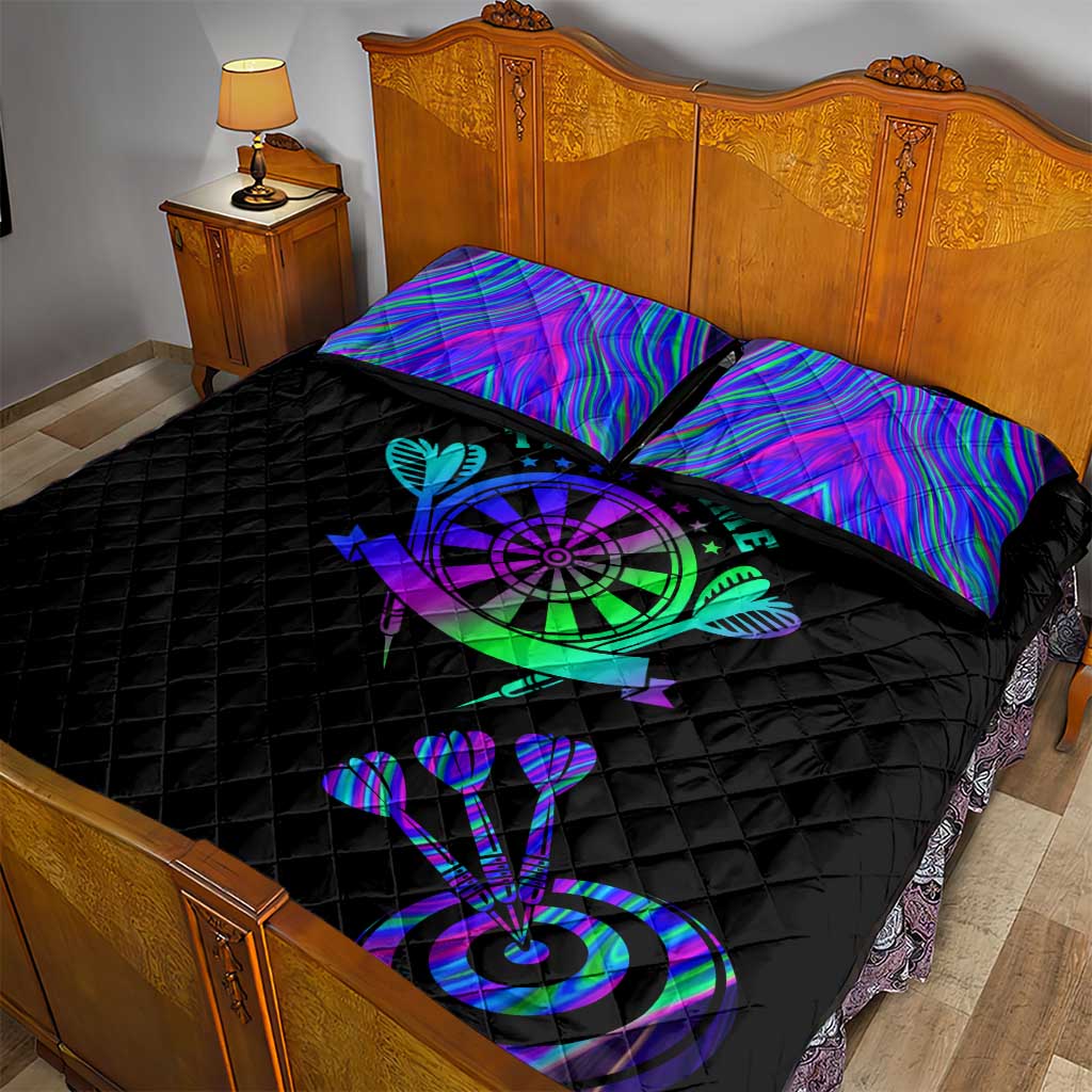 Neon Dartboard Darts Quilt Bed Set with Colorful Target and Psychedelic Swirl Pattern - Wonder Print Shop