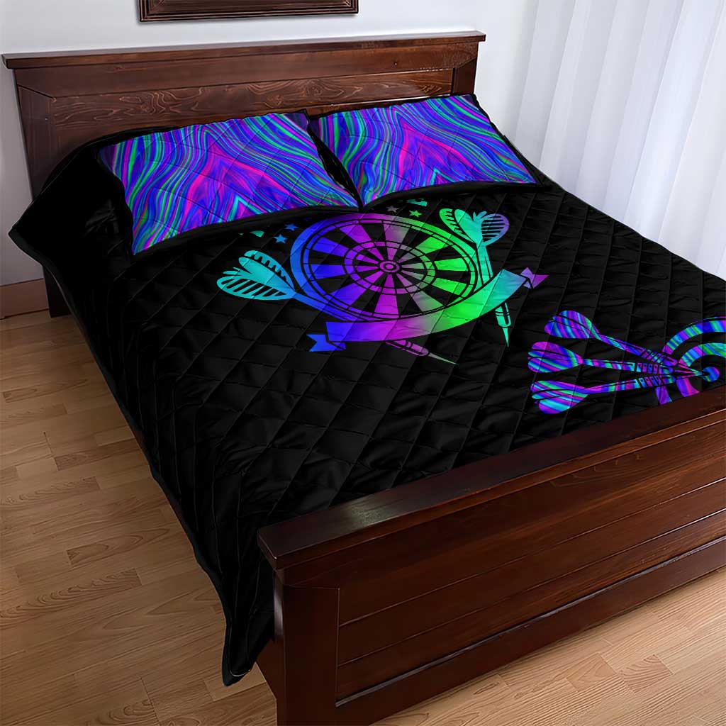 Neon Dartboard Darts Quilt Bed Set with Colorful Target and Psychedelic Swirl Pattern - Wonder Print Shop
