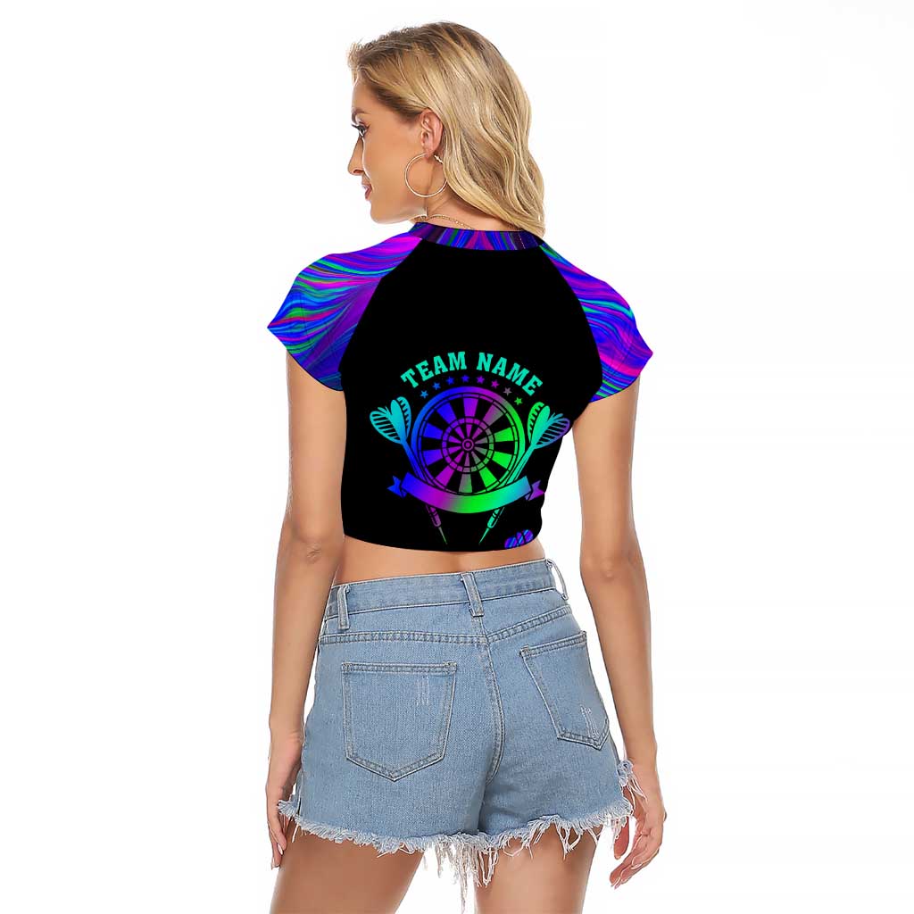 Neon Dartboard Darts Raglan Cropped T Shirt with Colorful Target and Psychedelic Swirl Pattern - Wonder Print Shop