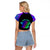 Neon Dartboard Darts Raglan Cropped T Shirt with Colorful Target and Psychedelic Swirl Pattern - Wonder Print Shop