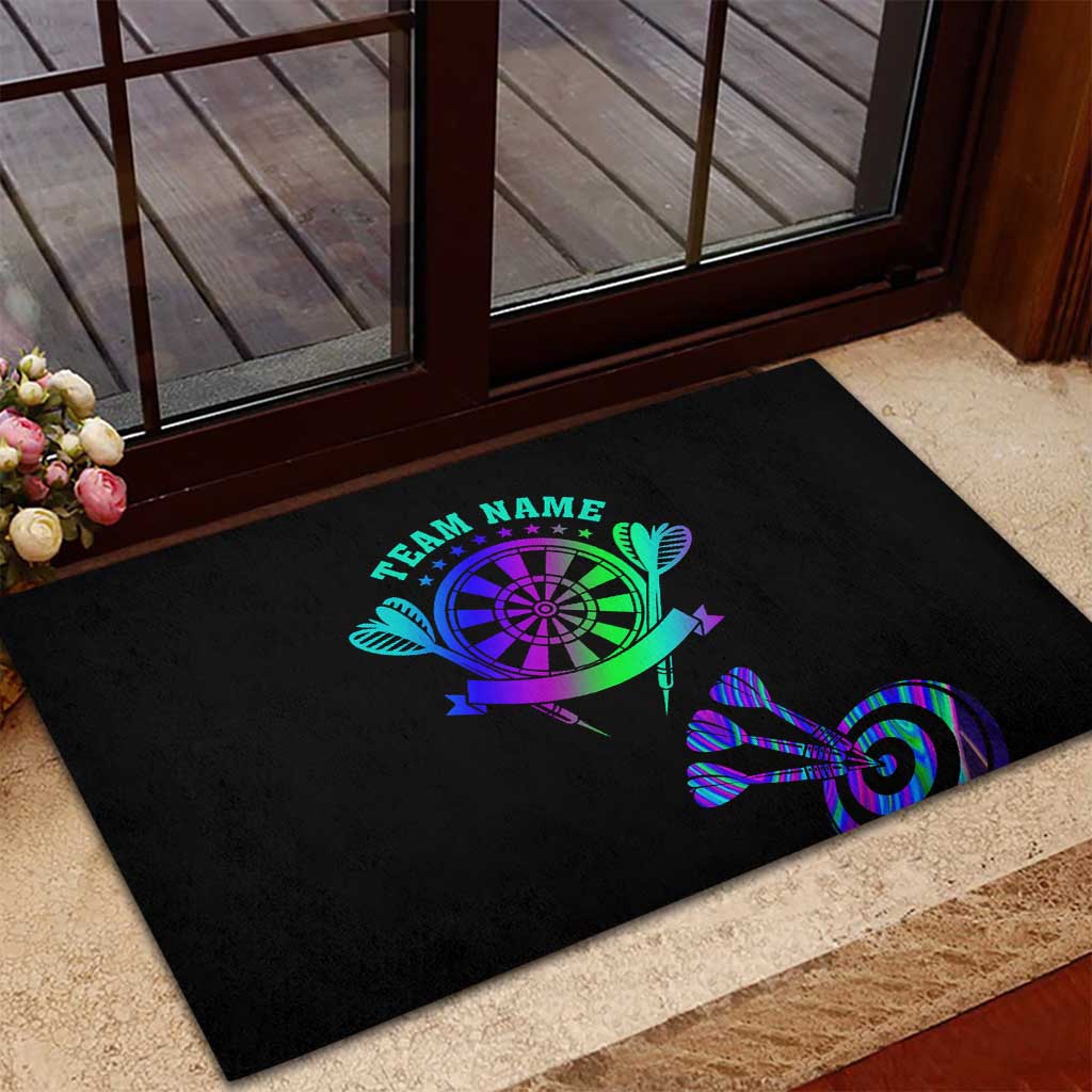 Neon Dartboard Darts Rubber Doormat with Colorful Target and Psychedelic Swirl Pattern - Wonder Print Shop