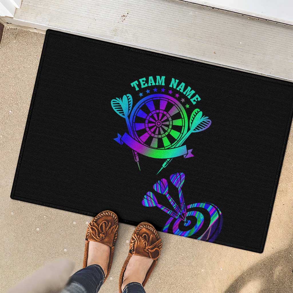 Neon Dartboard Darts Rubber Doormat with Colorful Target and Psychedelic Swirl Pattern - Wonder Print Shop