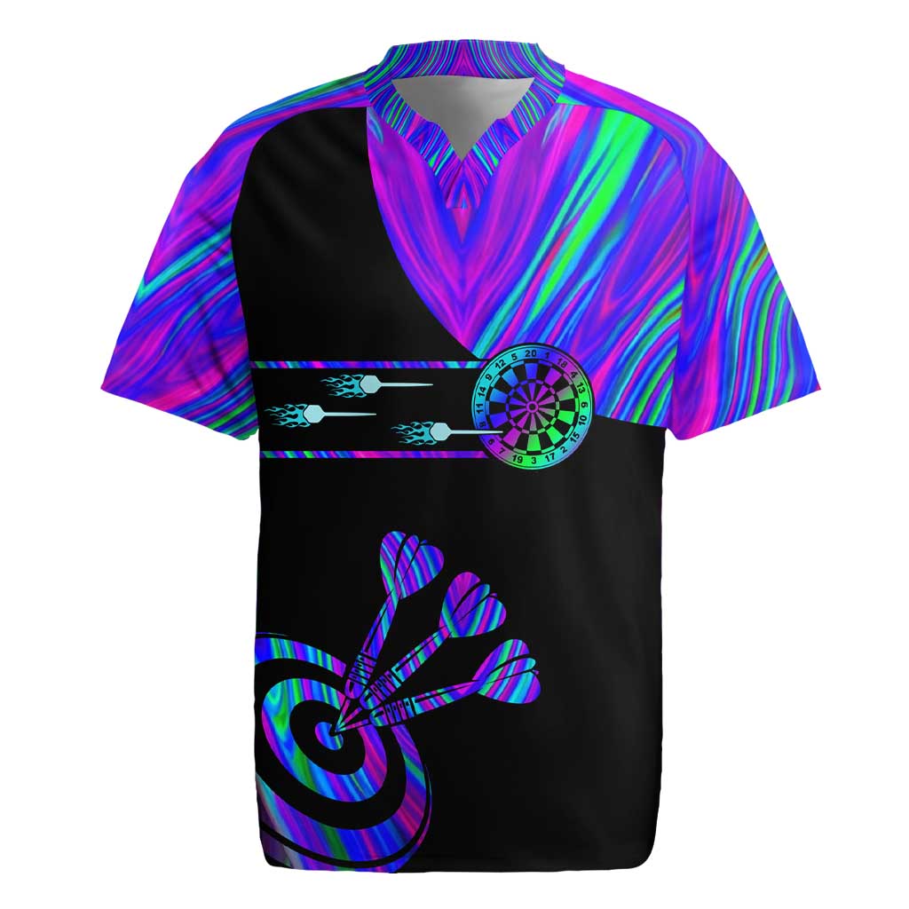 Neon Dartboard Darts Rugby Jersey with Colorful Target and Psychedelic Swirl Pattern - Wonder Print Shop