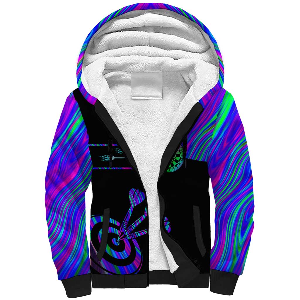 Neon Dartboard Darts Sherpa Hoodie with Colorful Target and Psychedelic Swirl Pattern - Wonder Print Shop
