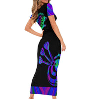 Neon Dartboard Darts Short Sleeve Bodycon Dress with Colorful Target and Psychedelic Swirl Pattern - Wonder Print Shop