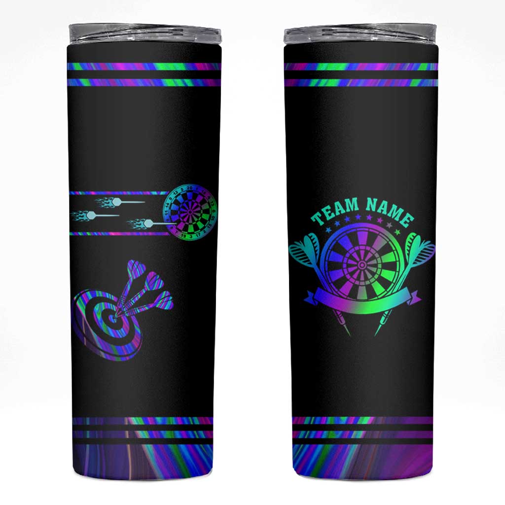 Neon Dartboard Darts Skinny Tumbler with Colorful Target and Psychedelic Swirl Pattern - Wonder Print Shop