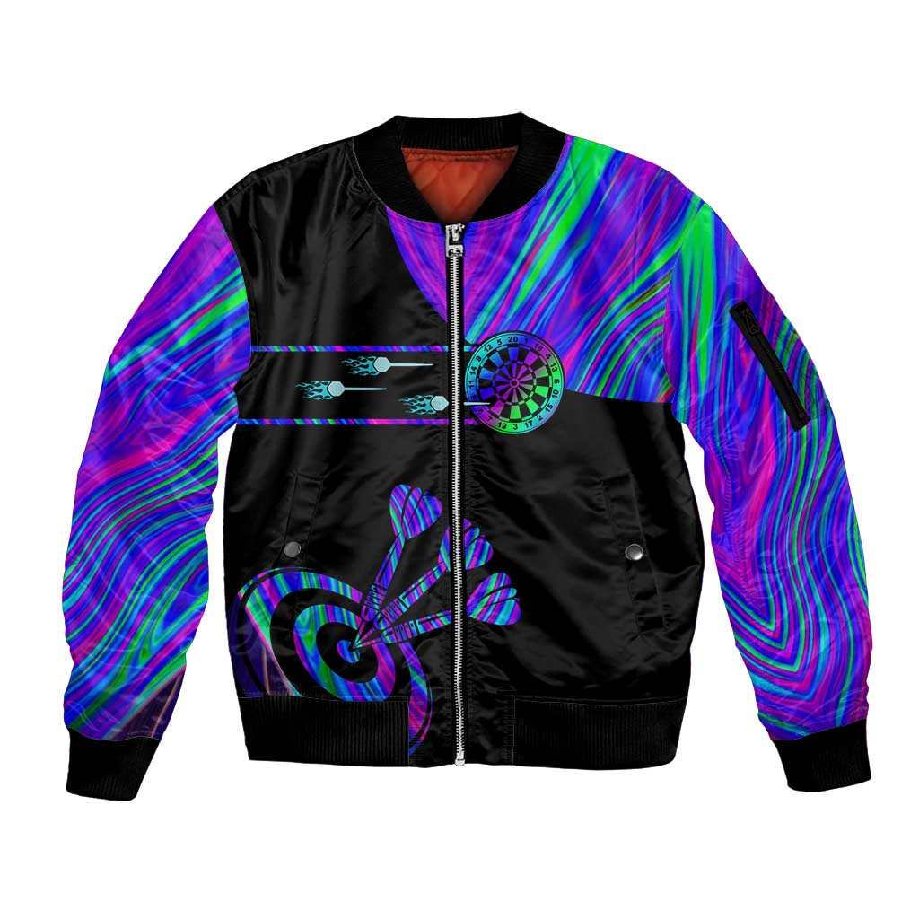 Neon Dartboard Darts Sleeve Zip Bomber Jacket with Colorful Target and Psychedelic Swirl Pattern - Wonder Print Shop