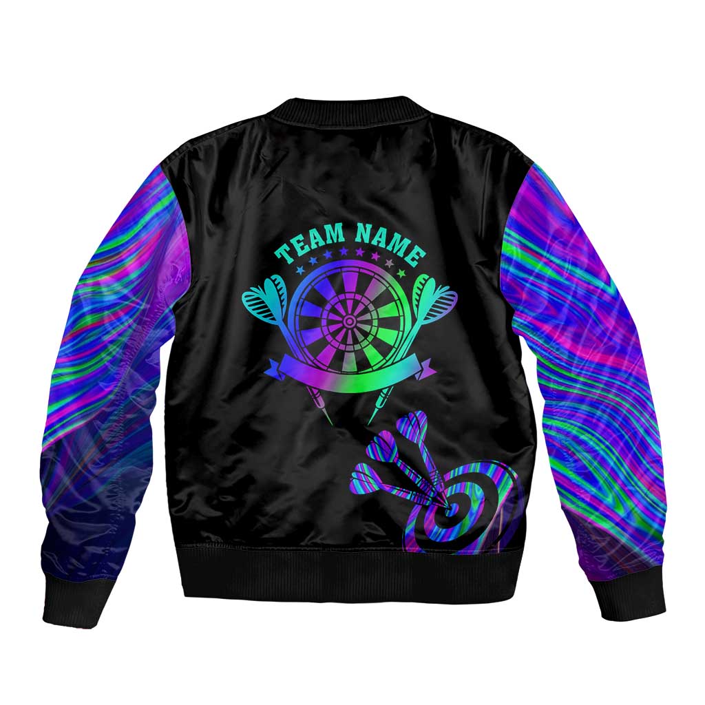 Neon Dartboard Darts Sleeve Zip Bomber Jacket with Colorful Target and Psychedelic Swirl Pattern - Wonder Print Shop