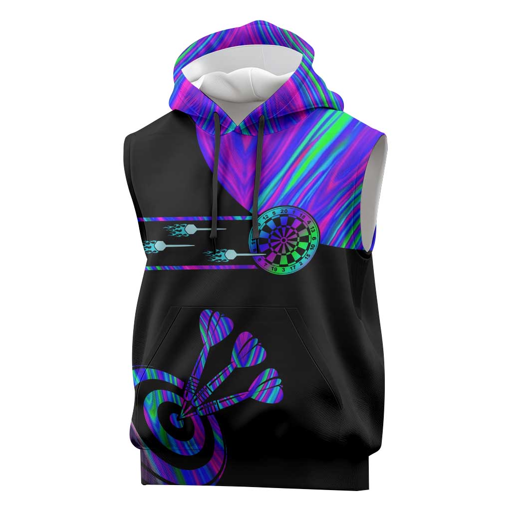 Neon Dartboard Darts Sleeveless Hoodie with Colorful Target and Psychedelic Swirl Pattern - Wonder Print Shop