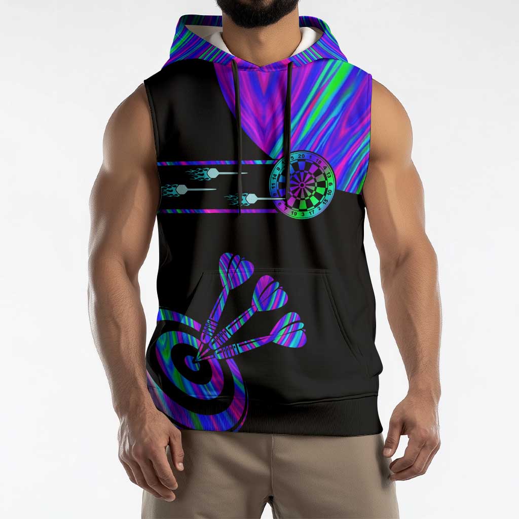 Neon Dartboard Darts Sleeveless Hoodie with Colorful Target and Psychedelic Swirl Pattern - Wonder Print Shop