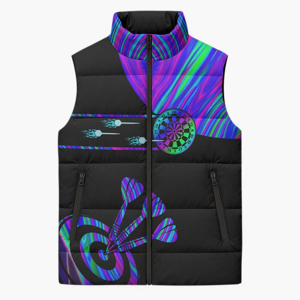 Neon Dartboard Darts Sleeveless Puffer Jacket with Colorful Target and Psychedelic Swirl Pattern - Wonder Print Shop