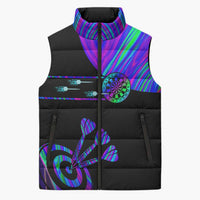 Neon Dartboard Darts Sleeveless Puffer Jacket with Colorful Target and Psychedelic Swirl Pattern - Wonder Print Shop