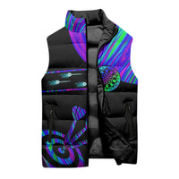 Neon Dartboard Darts Sleeveless Puffer Jacket with Colorful Target and Psychedelic Swirl Pattern - Wonder Print Shop