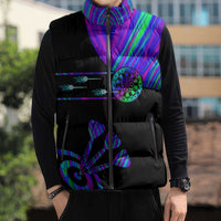 Neon Dartboard Darts Sleeveless Puffer Jacket with Colorful Target and Psychedelic Swirl Pattern - Wonder Print Shop
