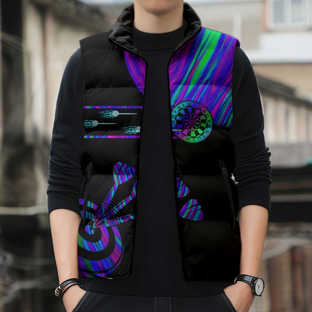 Neon Dartboard Darts Sleeveless Puffer Jacket with Colorful Target and Psychedelic Swirl Pattern - Wonder Print Shop