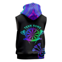Neon Dartboard Darts Sleeveless Zip Hoodie with Colorful Target and Psychedelic Swirl Pattern - Wonder Print Shop