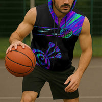 Neon Dartboard Darts Sleeveless Zip Hoodie with Colorful Target and Psychedelic Swirl Pattern - Wonder Print Shop