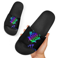 Neon Dartboard Darts Slide Sandals with Colorful Target and Psychedelic Swirl Pattern - Wonder Print Shop