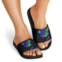 Neon Dartboard Darts Slide Sandals with Colorful Target and Psychedelic Swirl Pattern - Wonder Print Shop