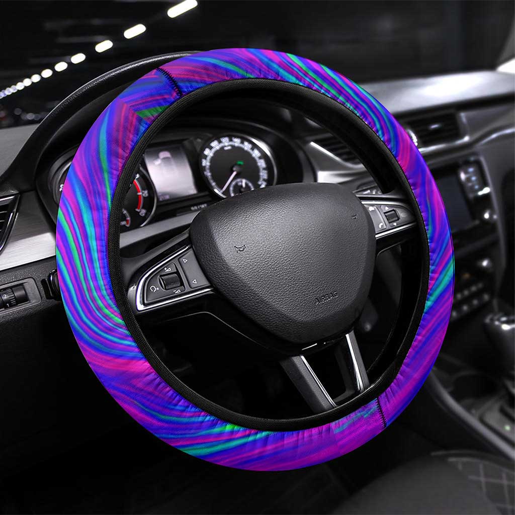 Neon Dartboard Darts Steering Wheel Cover with Colorful Target and Psychedelic Swirl Pattern - Wonder Print Shop