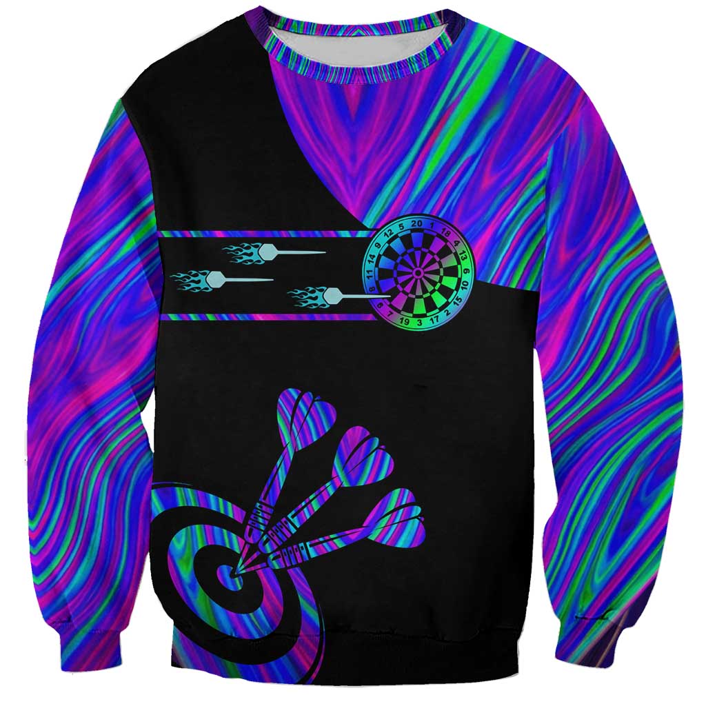 Neon Dartboard Darts Sweatshirt with Colorful Target and Psychedelic Swirl Pattern - Wonder Print Shop