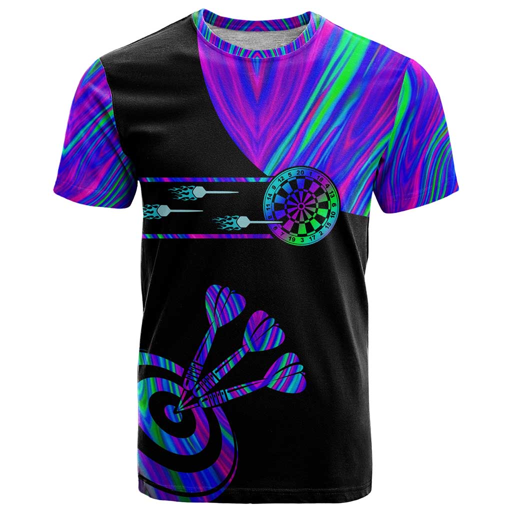 Neon Dartboard Darts T Shirt with Colorful Target and Psychedelic Swirl Pattern - Wonder Print Shop