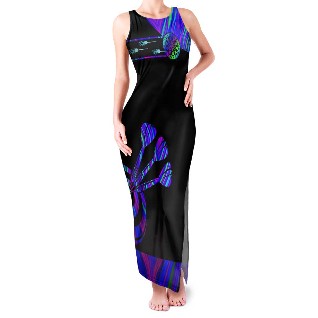 Neon Dartboard Darts Tank Maxi Dress with Colorful Target and Psychedelic Swirl Pattern - Wonder Print Shop