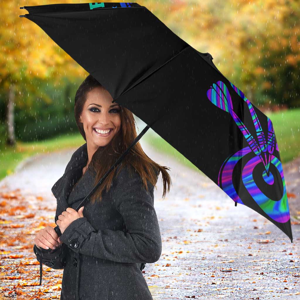 Neon Dartboard Darts Umbrella with Colorful Target and Psychedelic Swirl Pattern - Wonder Print Shop