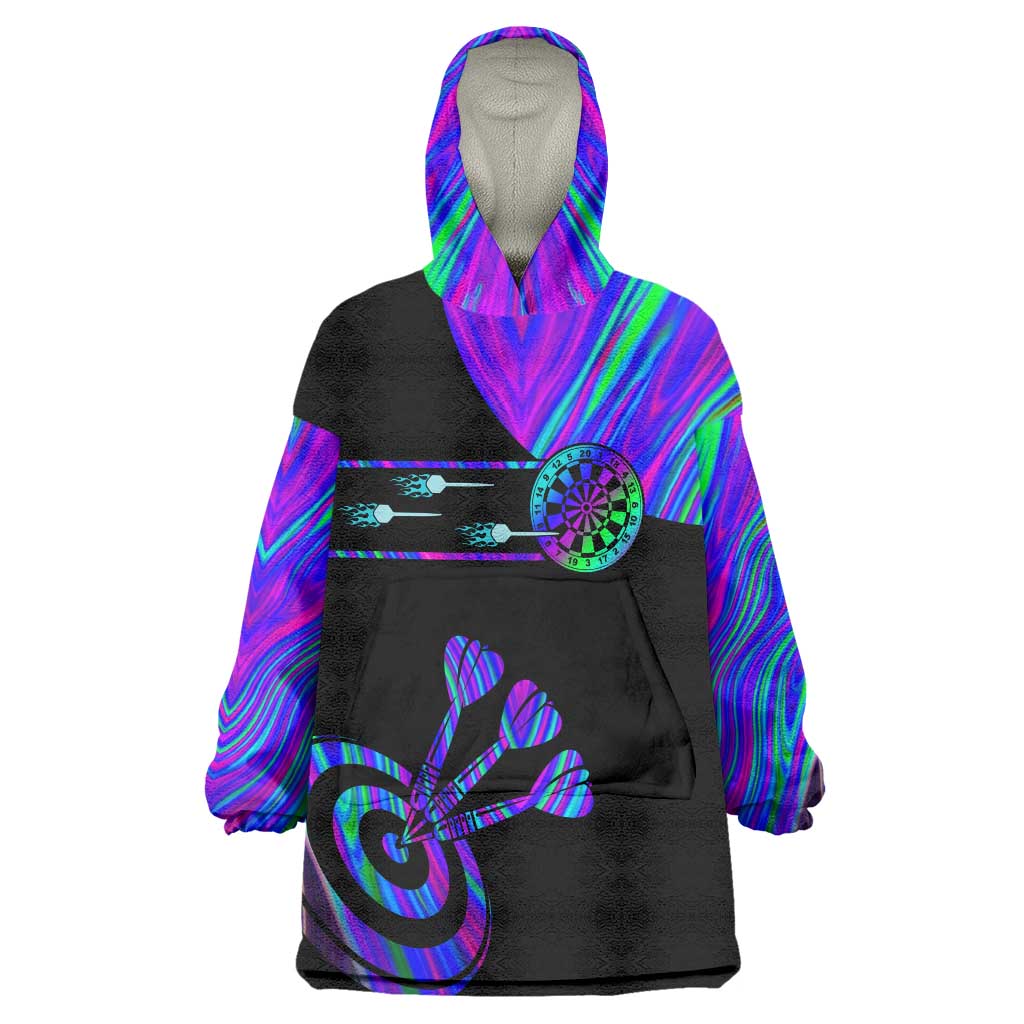 Neon Dartboard Darts Wearable Blanket Hoodie with Colorful Target and Psychedelic Swirl Pattern - Wonder Print Shop