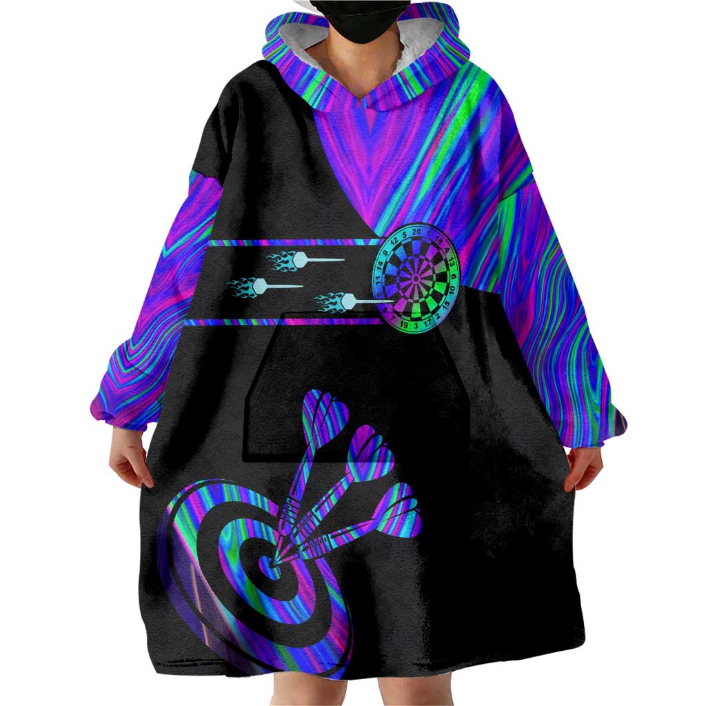 Neon Dartboard Darts Wearable Blanket Hoodie with Colorful Target and Psychedelic Swirl Pattern - Wonder Print Shop
