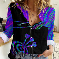 Neon Dartboard Darts Women Casual Shirt with Colorful Target and Psychedelic Swirl Pattern - Wonder Print Shop