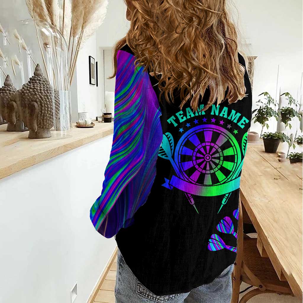 Neon Dartboard Darts Women Casual Shirt with Colorful Target and Psychedelic Swirl Pattern - Wonder Print Shop