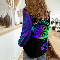 Neon Dartboard Darts Women Casual Shirt with Colorful Target and Psychedelic Swirl Pattern - Wonder Print Shop