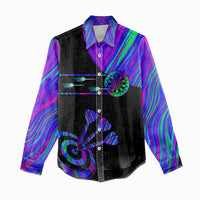 Neon Dartboard Darts Women Casual Shirt with Colorful Target and Psychedelic Swirl Pattern - Wonder Print Shop