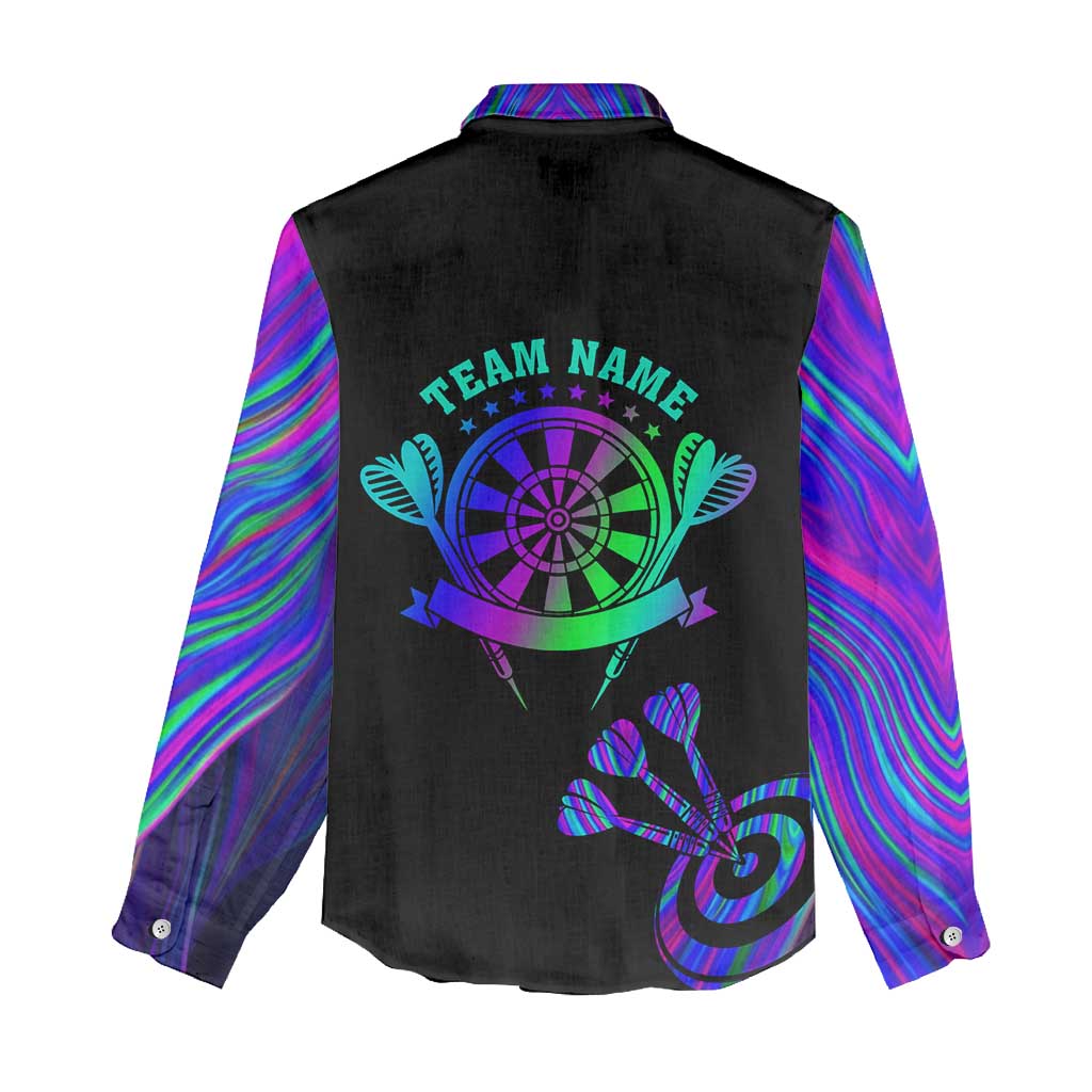 Neon Dartboard Darts Women Casual Shirt with Colorful Target and Psychedelic Swirl Pattern - Wonder Print Shop