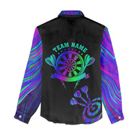 Neon Dartboard Darts Women Casual Shirt with Colorful Target and Psychedelic Swirl Pattern - Wonder Print Shop