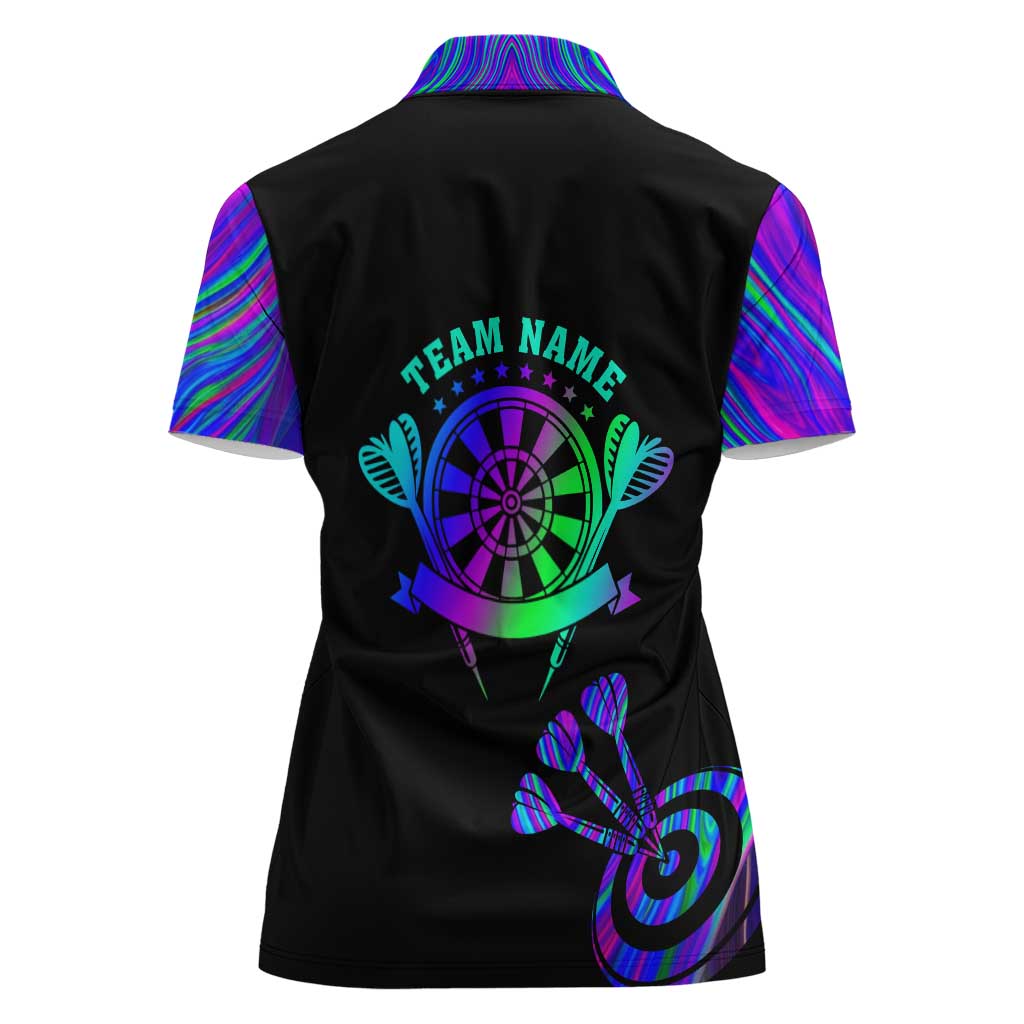 Neon Dartboard Darts Women Polo Shirt with Colorful Target and Psychedelic Swirl Pattern - Wonder Print Shop