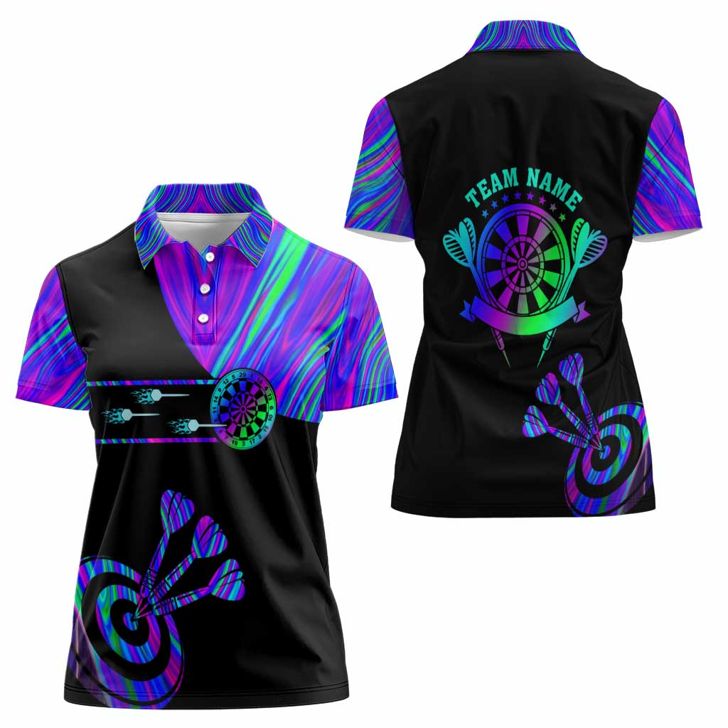 Neon Dartboard Darts Women Polo Shirt with Colorful Target and Psychedelic Swirl Pattern - Wonder Print Shop