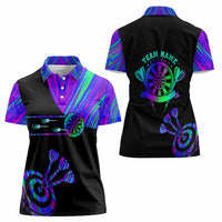 Neon Dartboard Darts Women Polo Shirt with Colorful Target and Psychedelic Swirl Pattern - Wonder Print Shop