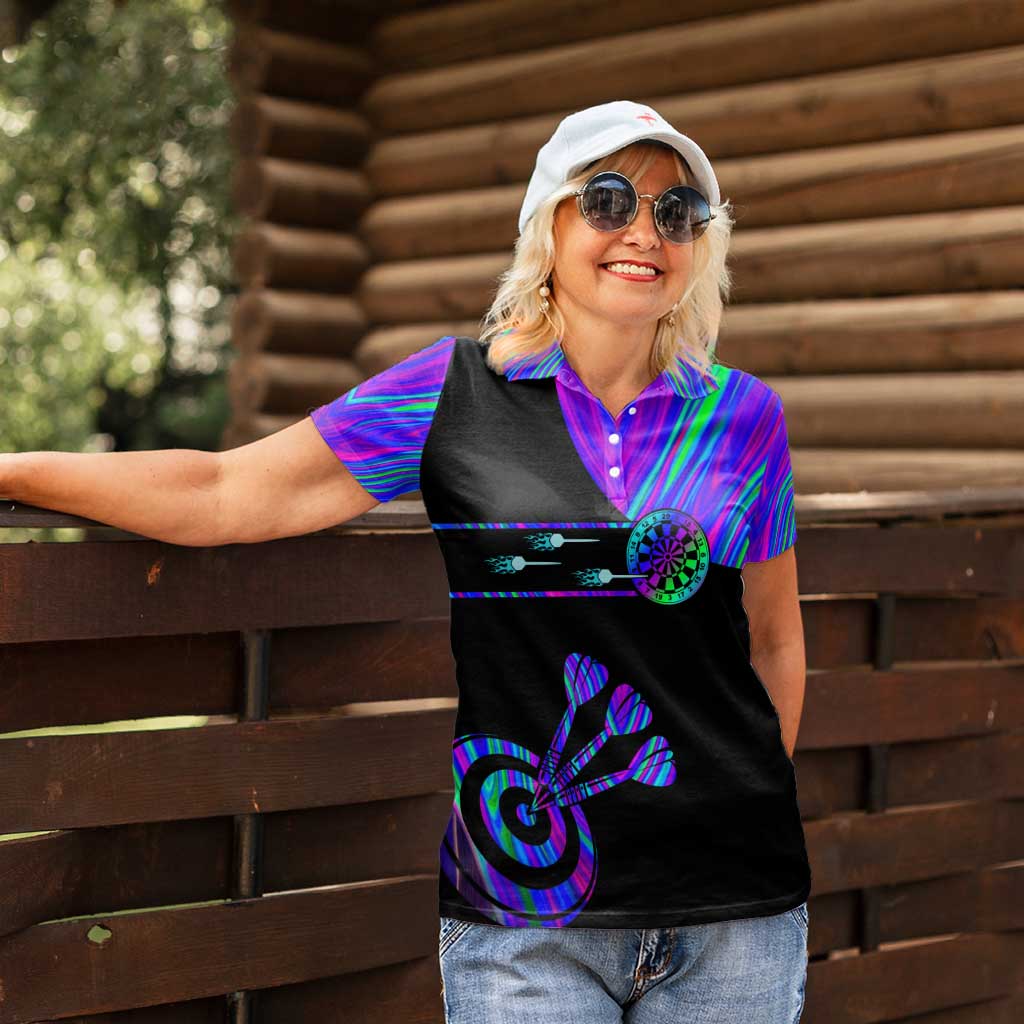 Neon Dartboard Darts Women Polo Shirt with Colorful Target and Psychedelic Swirl Pattern - Wonder Print Shop