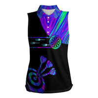 Neon Dartboard Darts Women Sleeveless Polo Shirt with Colorful Target and Psychedelic Swirl Pattern - Wonder Print Shop