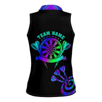 Neon Dartboard Darts Women Sleeveless Polo Shirt with Colorful Target and Psychedelic Swirl Pattern - Wonder Print Shop