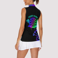 Neon Dartboard Darts Women Sleeveless Polo Shirt with Colorful Target and Psychedelic Swirl Pattern - Wonder Print Shop